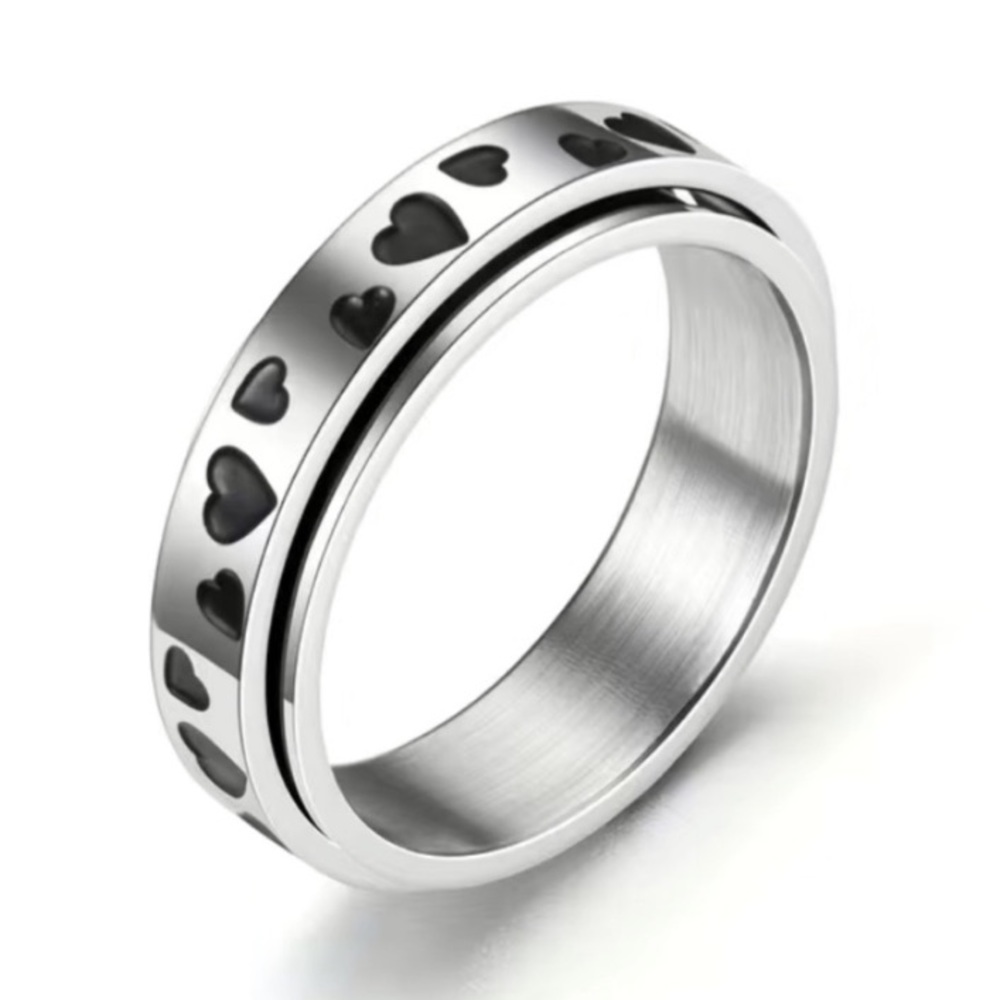 Stainless Steel Heart Spinner Ring Silver Band Fidget Ring